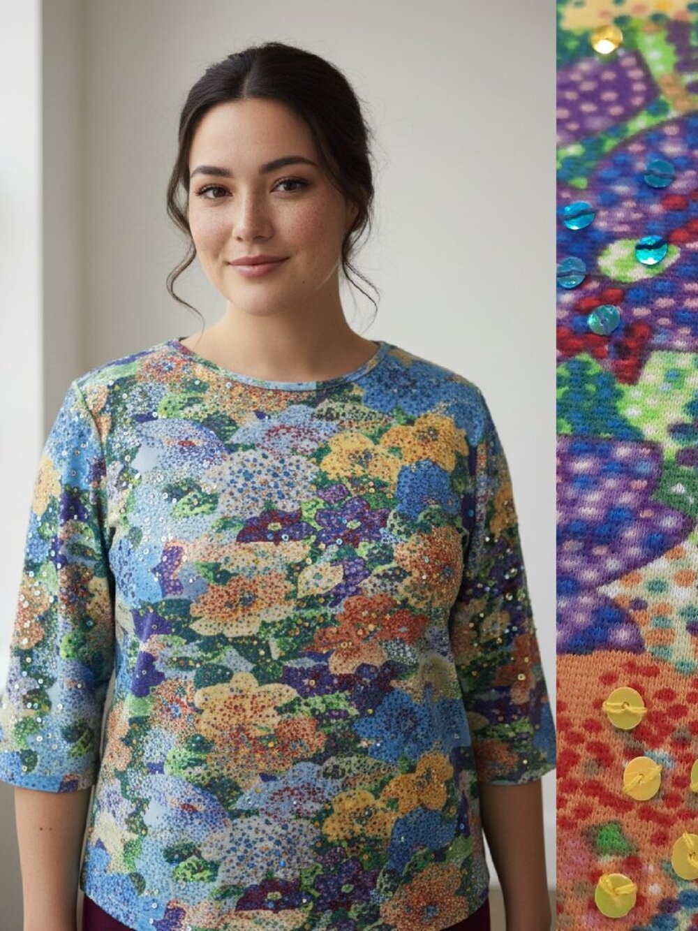 Vtg 90s sequined floral top - Artscapes brand